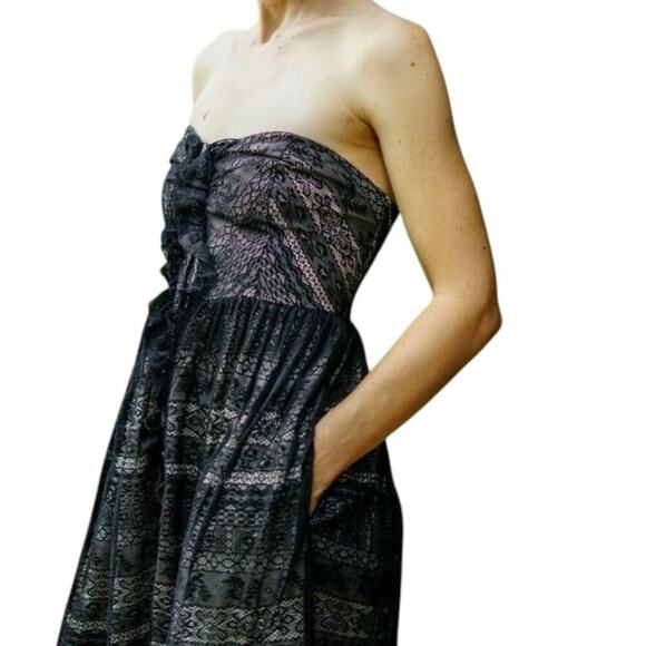 Anthropologie Moulinette Souers black lace strapless dress w/pockets, lined, 0 - Picture 4 of 14